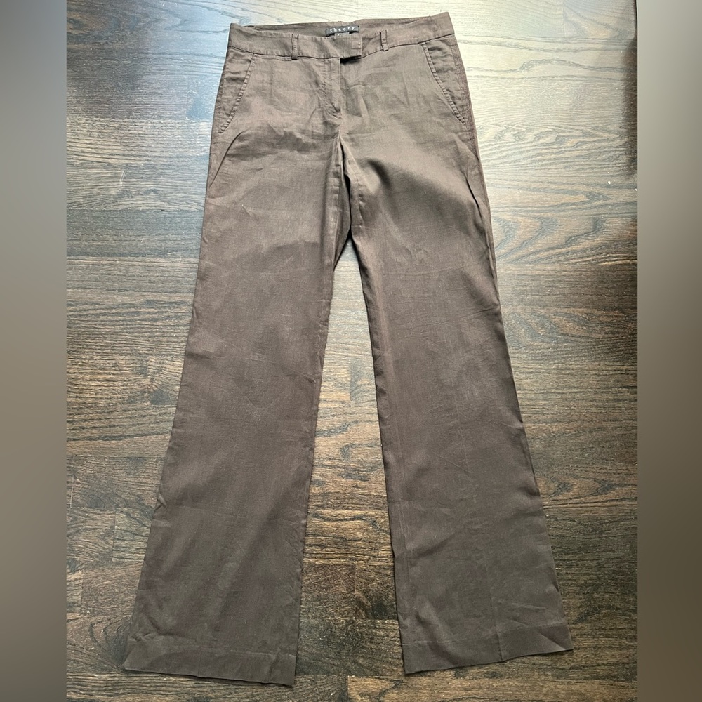 Theory Emery MTS Linen Blend Brown Pants Sz 4